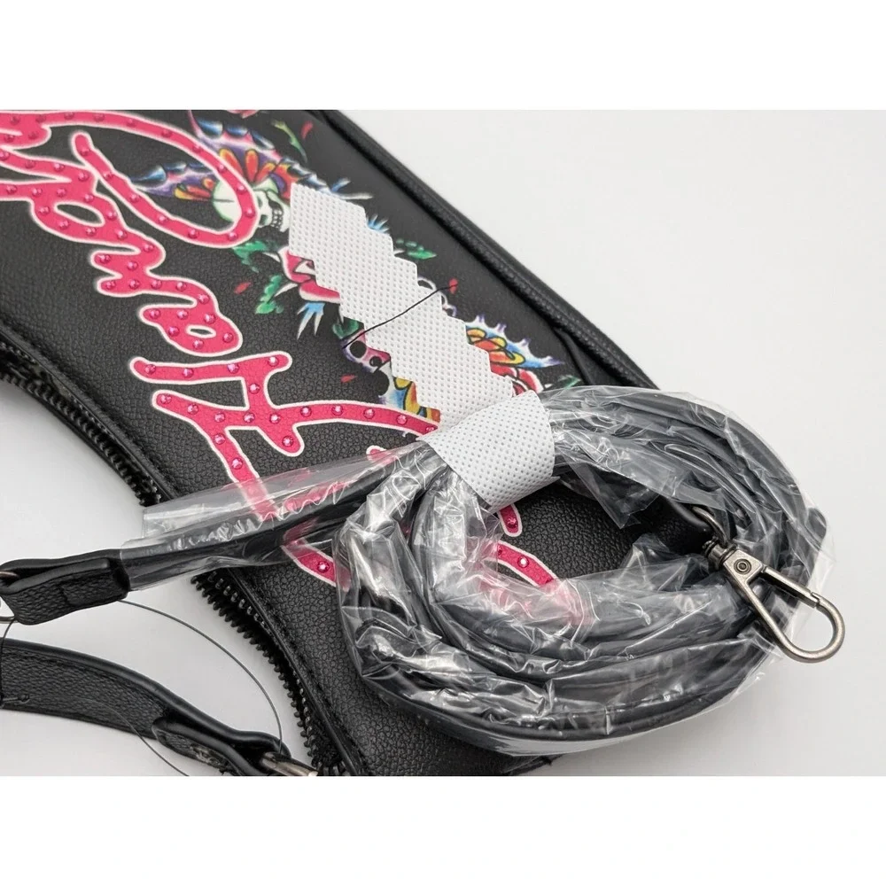 Ed Hardy Shoulder Crossbody Bag Skulls Butterflies Roses Tattoo Rhinestones